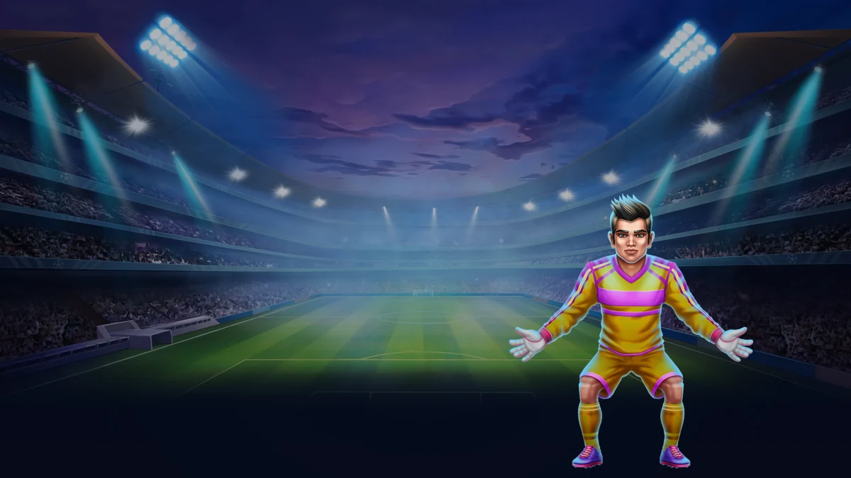 Goleiro do jogo posicionado sob os refletores antes da cobranca