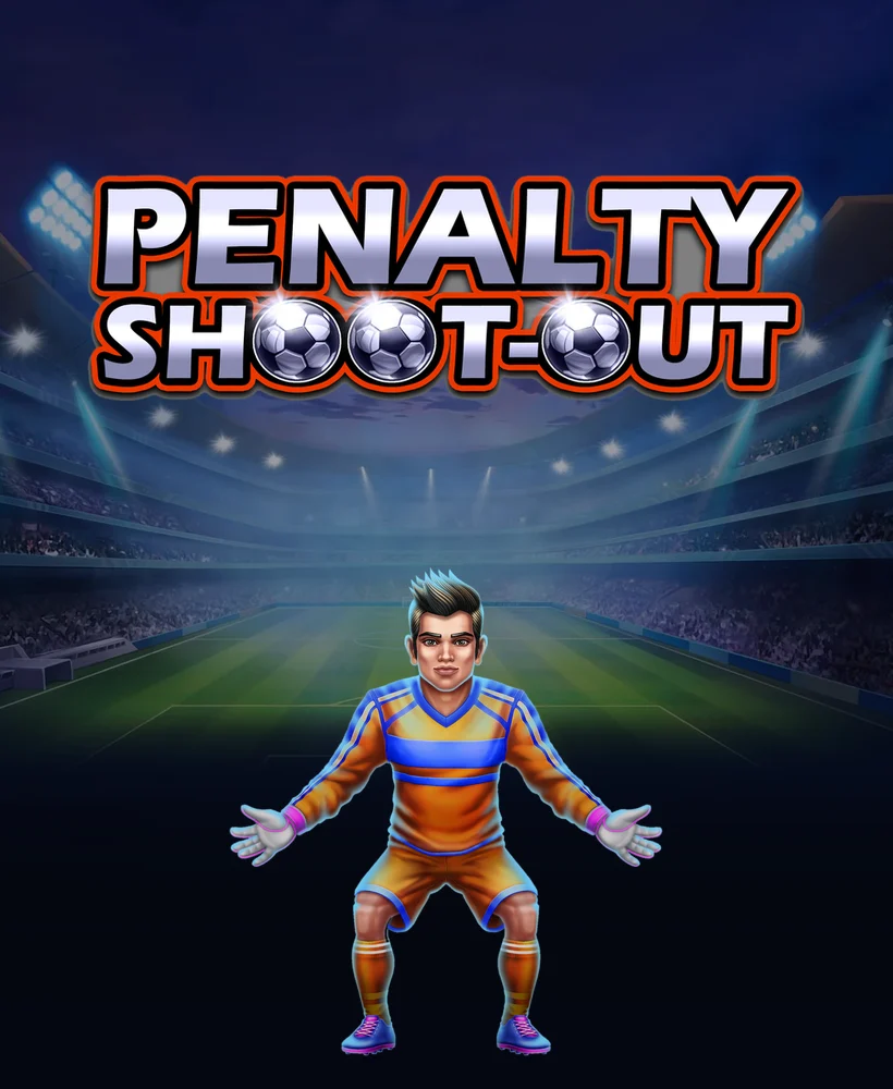 O goleiro de Penalty Shoot-Out no gramado com o logotipo do jogo